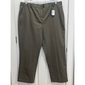NEW LL Bean Bayside Twill Pants 22W Plus Dusty Olive Wrinkle Free Cotton
